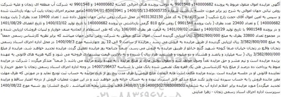 آگهی مزایده بطری روغن مایع 