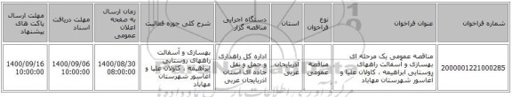 مناقصه عمومی یک مرحله ای بهسازی و آسفالت راههای روستایی ابراهیمه ، کاولان علیا و آغاسور شهرستان مهاباد