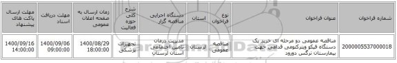 مناقصه عمومی دو مرحله ای  خرید یک دستگاه فیکو ویترکتومی قدامی جهت بیمارستان نرگس دورود
