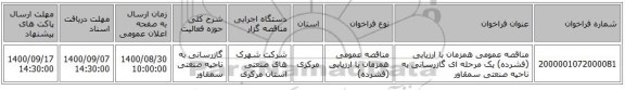 مناقصه عمومی همزمان با ارزیابی (فشرده) یک مرحله ای گازرسانی به ناحیه صنعتی سمقاور