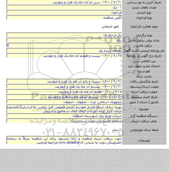 بهینه سازی شبکه فشلر متوسط زمینی (تعویض کابل روغنی به کراسلینگ)محدوده خیابان گلزار کوچه کهران و خیابان کمال اسماعیل و سروش
