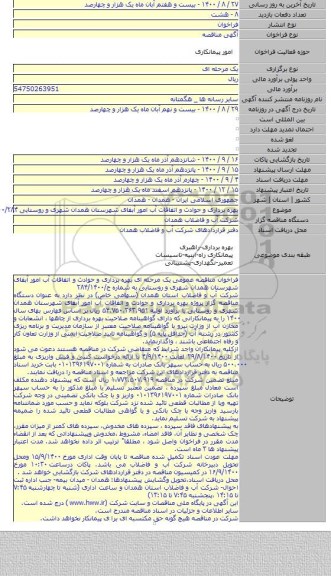 بهره برداری و حوادث و اتفاقات آب امور آبفای شهرستان همدان شهری و روستایی ۱۴۰۰/۲۸۴