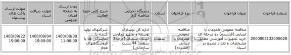 مناقصه عمومی همزمان با ارزیابی (فشرده) دو مرحله ای خرید تجهیزات آموزشی مطابق با مشخصات و تعداد  مندرج در اسناد 