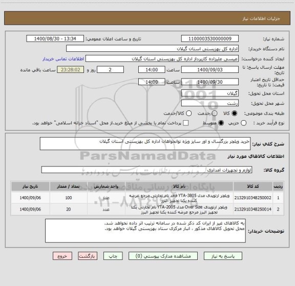استعلام خرید ویلچر بزرگسال و اور سایز ویژه توانخواهان اداره کل بهزیستی استان گیلان
