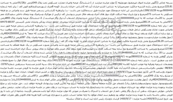 آگهی مزایده ششدانگ عرصه واعیان عمارت مسکونی تحت پلاک 349فرعی از91/28اصلی به مساحت 225.81مترمربع