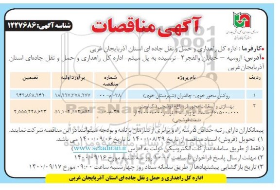 مناقصه روکش محور خوی .....