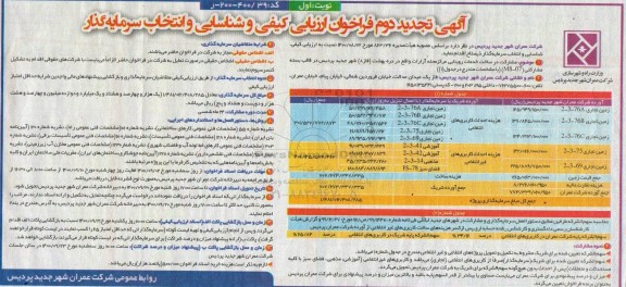 تجدید فراخوان،تجدید فراخوان ارزیابی کیفی و شناسایی و انتخاب سرمایه گذار