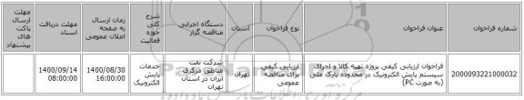 فراخوان ارزیابی کیفی  پروژه تهیه کالا و اجرای سیستم پایش الکترونیک در محدوده پارک ملی (به صورت PC)
