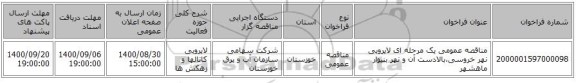 مناقصه عمومی یک مرحله ای لایروبی نهر خروسی،بالادست آن  و نهر بنیوار ماهشهر