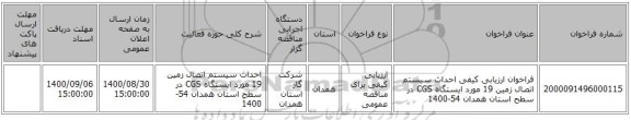 فراخوان ارزیابی کیفی احداث سیستم اتصال زمین 19 مورد ایستگاه CGS در سطح استان همدان 54-1400