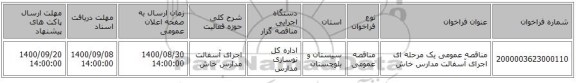 مناقصه عمومی یک مرحله ای اجرای آسفالت مدارس خاش
