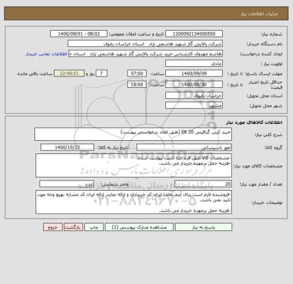 استعلام خرید کربن گرافیتی EK 20 (طبق ابعاد درخواستی پیوست)