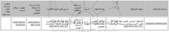 فراخوان ارزیابی کیفی لوله فولاد