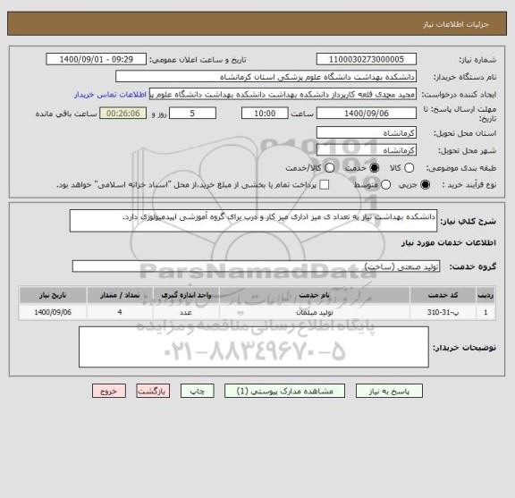 استعلام دانشکده بهداشت نیاز به تعداد ی میز اداری میز کار و درب برای گروه آموزشی اپیدمیولوژی دارد. 