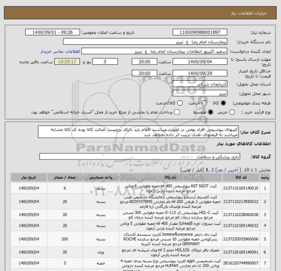 استعلام کیتهای بیوشیمی افراد بومی در اولویت میباشند اقلام باید دارای برچسب اصالت کالا بوده کد کالا مشابه میباشد به قیمتهای نقدی ترتیب اثر داده نخواهد شد