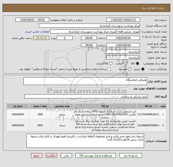 استعلام مصرفی ازمایشگاه 