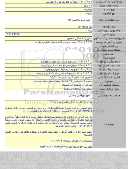 مزایده : اجاره زمین ۲۲ هکتاری ورودی مخزن سد بوستان