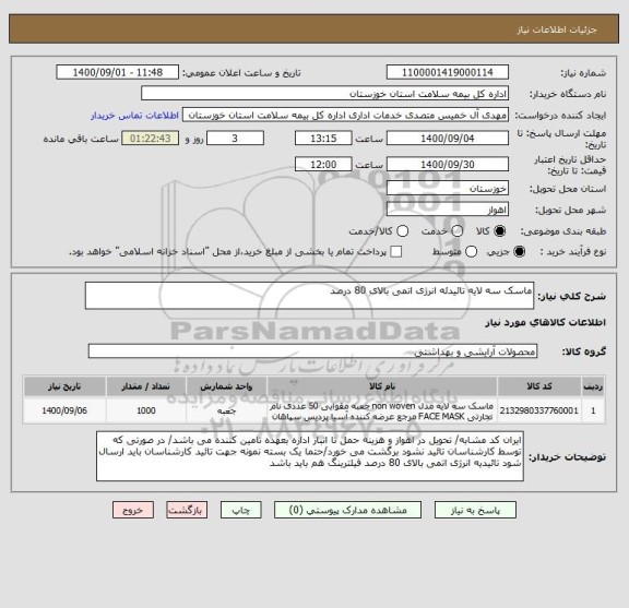 استعلام ماسک سه لایه تائیدئه انرژی اتمی بالای 80 درصد 