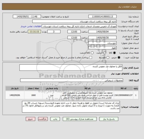 استعلام الکل یا محلول ضد عفونی کننده