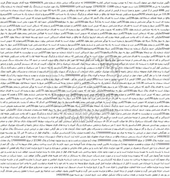 آگهی مزایده ششدانگ یک قطعه آپارتمان به شماره پلاک ثبتی 699B فرعی از 2 اصلی