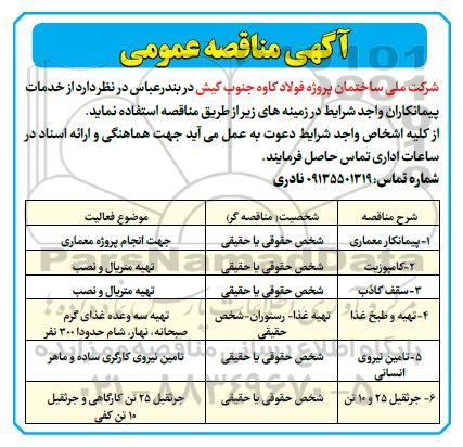 مناقصه پیمانکار معماری 
