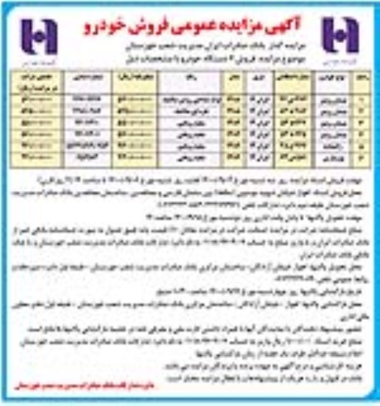 مزایده فروش 6 دستگاه خودرو