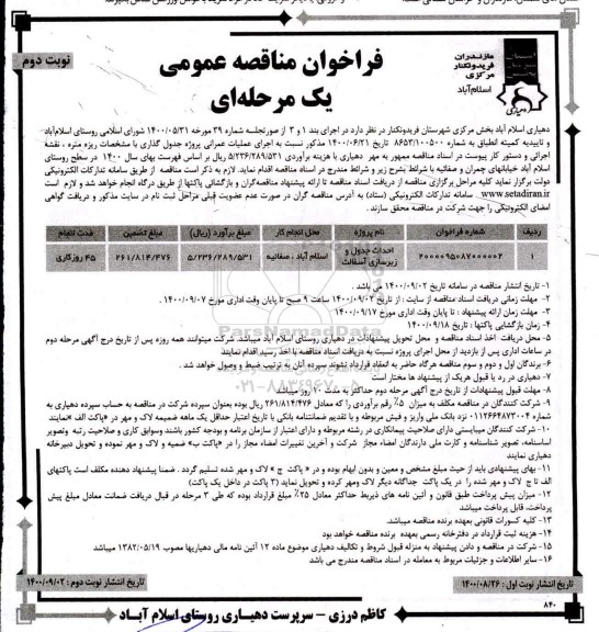 فراخوان مناقصه احداث جدول و زیرسازی آسفالت