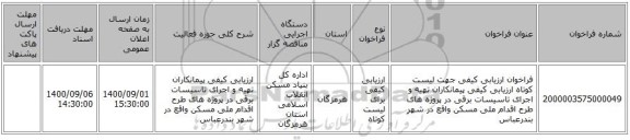 فراخوان ارزیابی کیفی جهت لیست کوتاه  ارزیابی کیفی پیمانکاران تهیه و  اجرای تاسیسات برقی در پروژه های طرح اقدام ملی مسکن واقع  در شهر بندرعباس