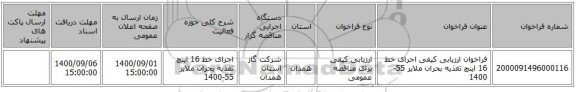 فراخوان ارزیابی کیفی اجرای خط 16 اینچ تغذیه بحران ملایر 55-1400