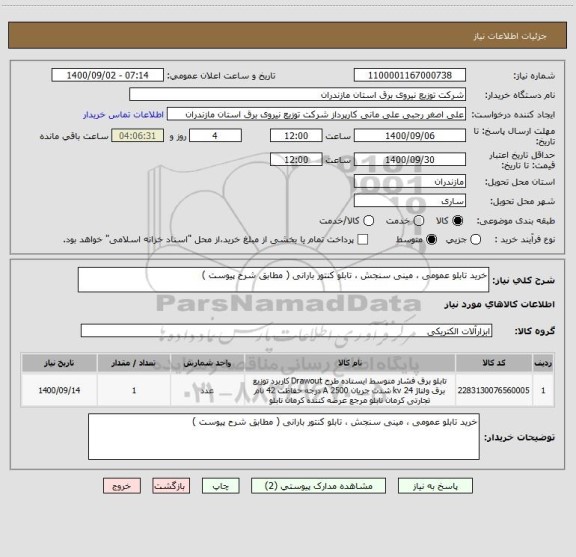 استعلام خرید تابلو عمومی ، مینی سنجش ، تابلو کنتور بارانی ( مطابق شرح پیوست )