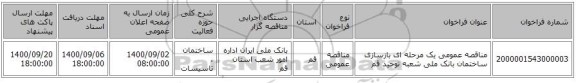 مناقصه عمومی یک مرحله ای بازسازی ساختمان بانک ملی شعبه توحید قم 