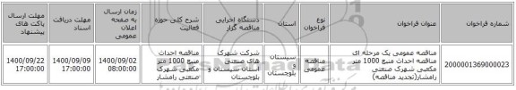 مناقصه عمومی یک مرحله ای مناقصه احداث منبع 1000 متر مکعبی شهرک صنعتی رامشار(تجدید مناقصه)