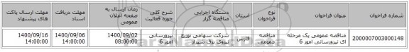 مناقصه عمومی یک مرحله ای نیرورسانی امور 6