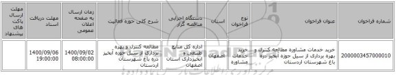خرید خدمات مشاوره  مطالعه کنترل و بهره برداری  از سیل حوزه آبخیز دره باغ شهرستان اردستان