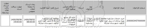 خرید خدمات مشاوره  مطالعه کنترل و بهره برداری  از سیل حوزه آبخیز کرکوند شهرستان مبارکه