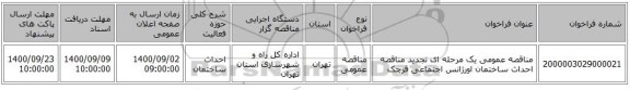 مناقصه عمومی یک مرحله ای تجدید مناقصه احداث ساختمان اورژانس اجتماعی قرچک