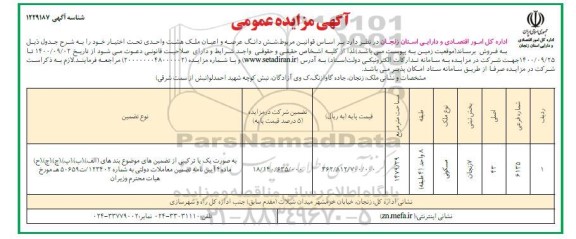 مزایده،مزایده فروش ششدانگ عرصه و اعیان ملک هشت واحدی