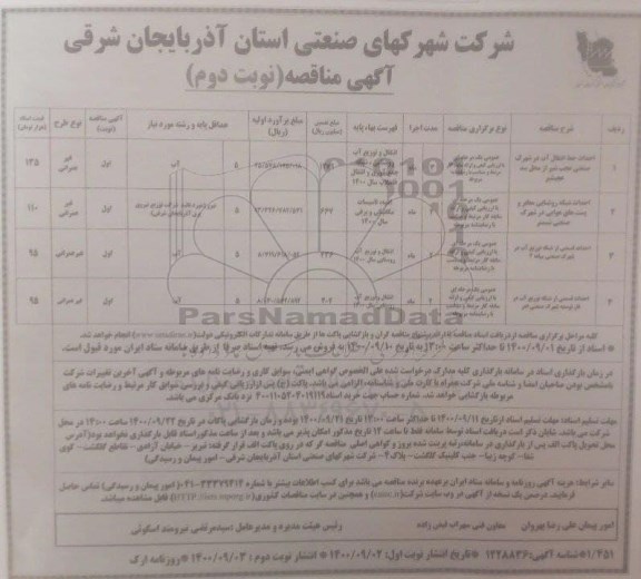 مناقصه، مناقصه احداث خط انتقال آب در شهرک صنعتی... 