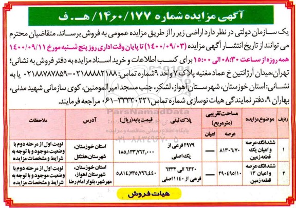 مزایده،مزایده فروش اراضی زمین