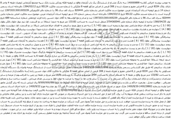 آگهی مزایده ششدانگ یک باب آپارتمان