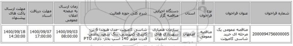 مناقصه عمومی یک مرحله ای خرید شاسی کامیونت