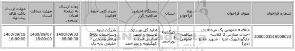 مناقصه عمومی یک مرحله ای احداث مدارس 2 کلاسه مارگون(بورک  علیا ، شهید مفتح ادور)