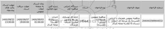 مناقصه عمومی همزمان با ارزیابی (فشرده) یک مرحله ای احداث دبستان 6 کلاسه محله کندال 