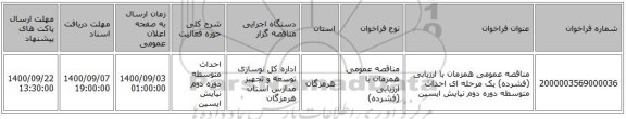 مناقصه عمومی همزمان با ارزیابی (فشرده) یک مرحله ای احداث متوسطه دوره دوم نیایش ایسین 