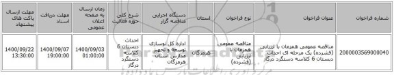 مناقصه عمومی همزمان با ارزیابی (فشرده) یک مرحله ای احداث دبستان 6 کلاسه دستگرد درگاز