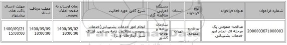 مناقصه عمومی یک مرحله ای انجام امور خدمات پشتیبانی