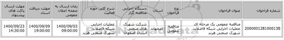 مناقصه عمومی یک مرحله ای عملیات اجرایی شبکه فاضلاب شهرک صنعتی هرند 