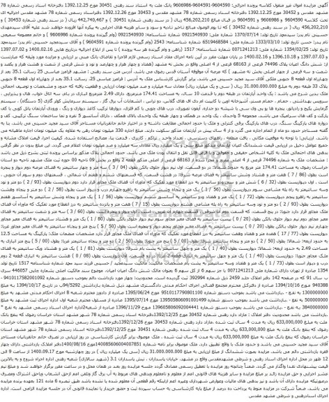 آگهی مزایده شش دانگ اعیان پلاک 74496 فرعی از 68163 فرعی از 4 اصلی