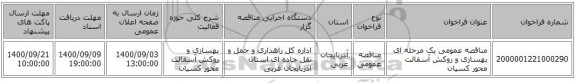 مناقصه عمومی یک مرحله ای بهسازی و روکش آسفالت محور کسیان