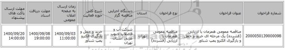 مناقصه عمومی همزمان با ارزیابی (فشرده) یک مرحله ای خرید و حمل و بارگیری الکترو پمپ شناور 